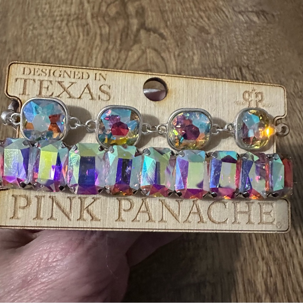 New Pink Panache silver iridescent swavorski stretch bracelets - Picture 2 of 3